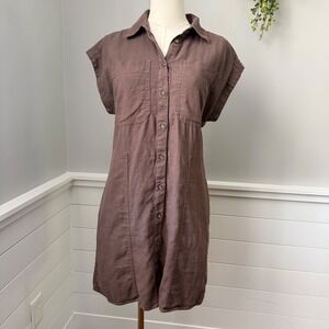 Universal Thread Shirt Dress Linen Blend Summer Utility Coastal Brown S